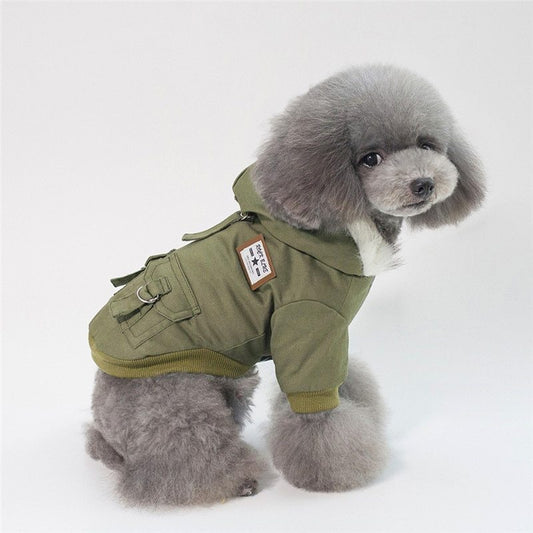 Abrigo Premium para Perros con Capucha y Pelo – Calidez y Estilo Militar