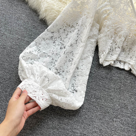Blusa “Lace Dreams” de encaje con mangas abullonadas - Lovelys