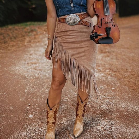 Falda “Western Soul” con flecos de ante - Lovelys