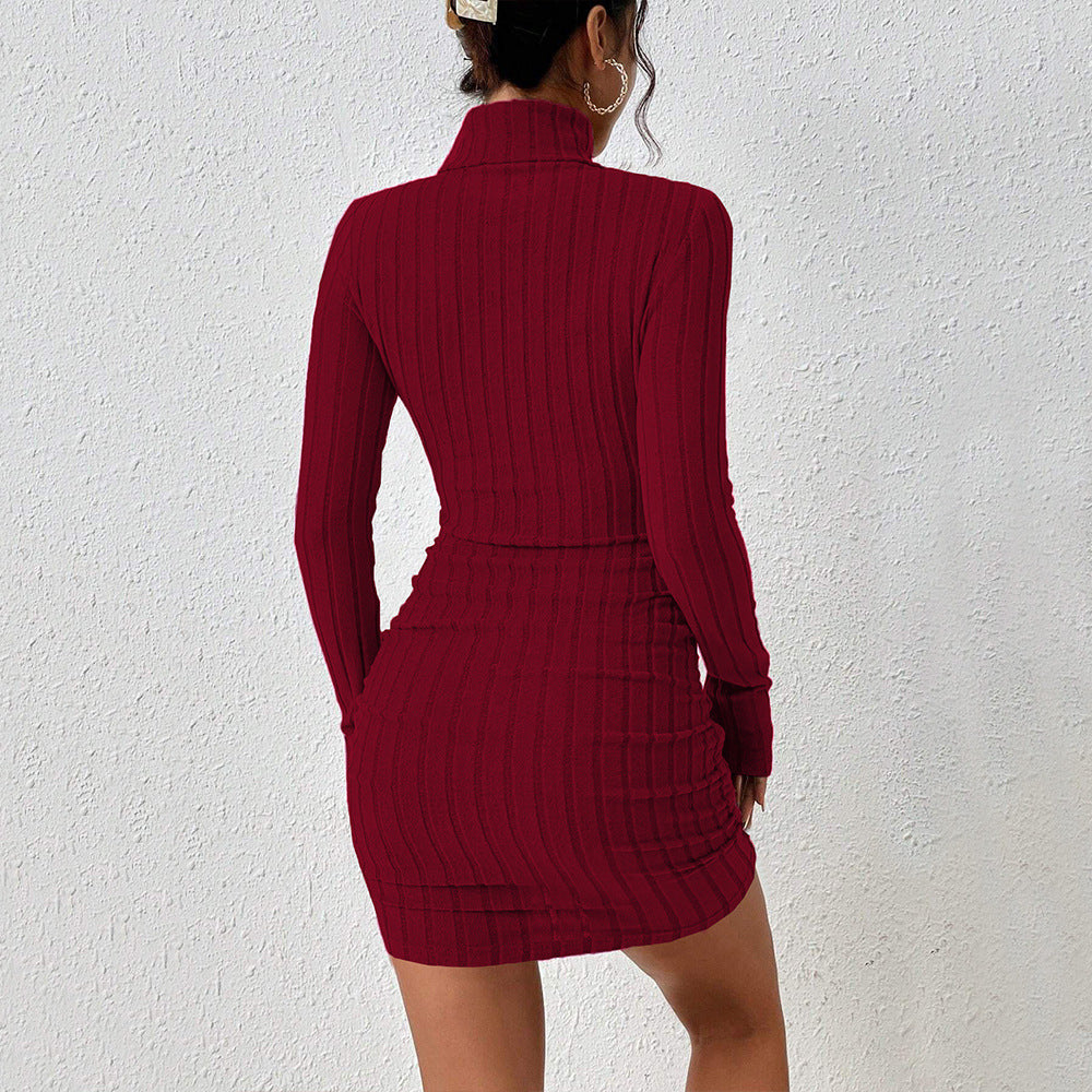 Vestido Knit Burdeos – Ajustado & Cuello Alto