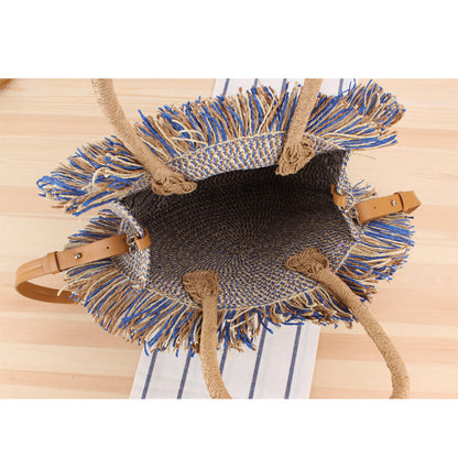 Bolso Redondo de Rafia con Flecos