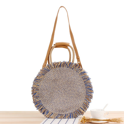 Bolso Redondo de Rafia con Flecos
