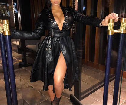 Chaqueta de cuero con cinturón - Lovelys