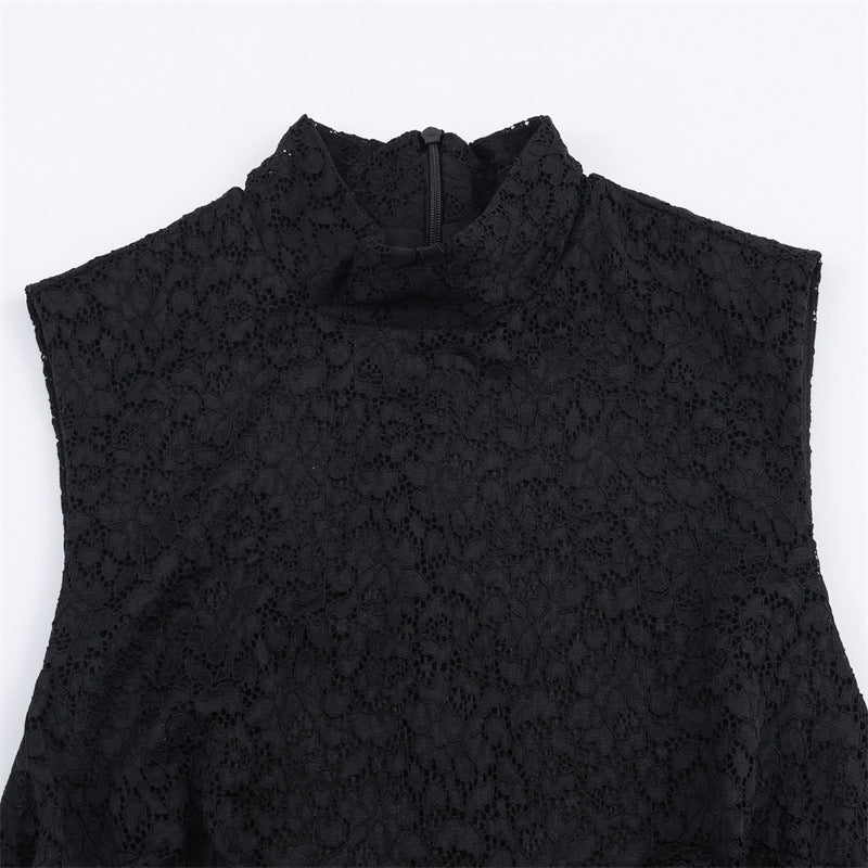 Vestido “Black Ruffle” | Corto sin mangas con encaje y volante satinado - Lovelys