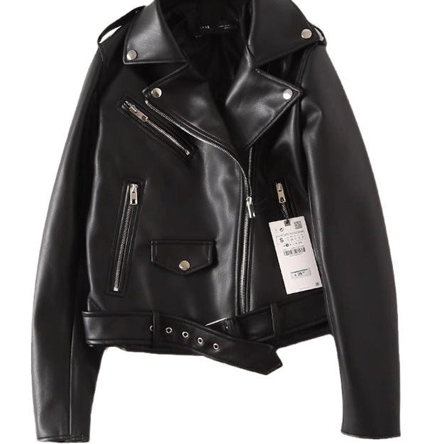 Chaqueta con cremallera de cuero negro. - Lovelys