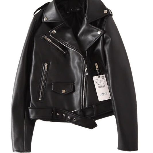 Chaqueta con cremallera de cuero negro. - Lovelys