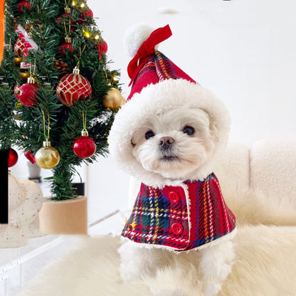 Outfit de Navidad para Mascotas – Cuadros Rojos y Capucha de Borreguito