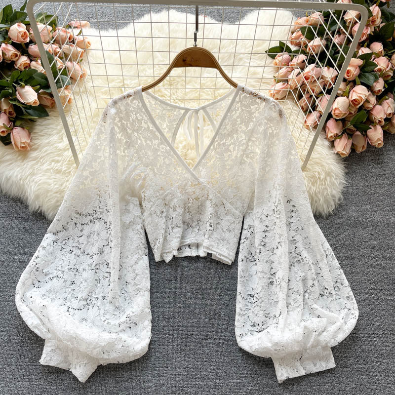 Blusa “Lace Dreams” de encaje con mangas abullonadas - Lovelys