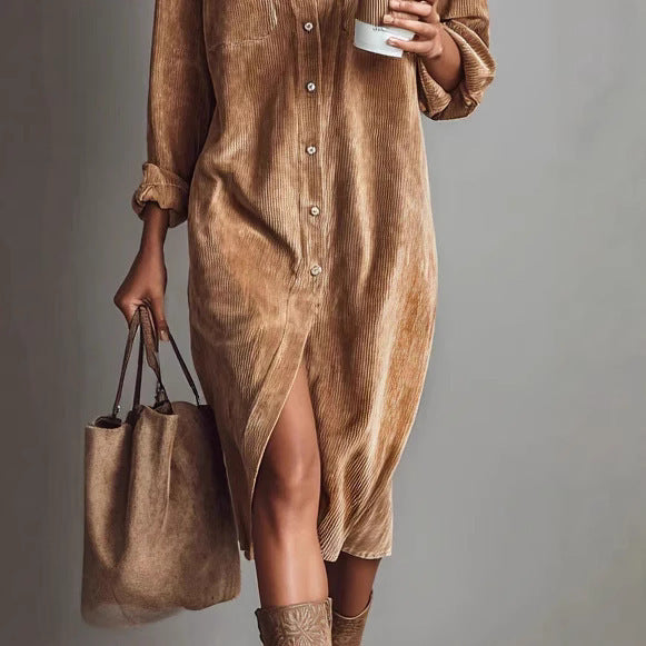 Vestido camisero “Soft Camel” de pana - Lovelys