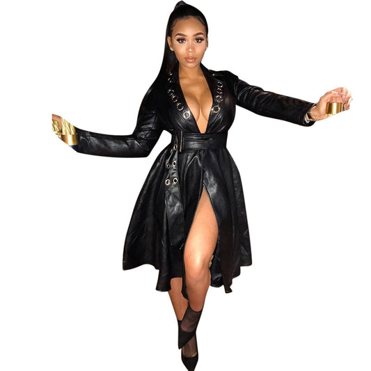 Chaqueta de cuero con cinturón - Lovelys