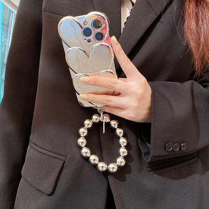 Funda Mirror Hearts – Edición Luxe con Asa de Perlas Metálicas