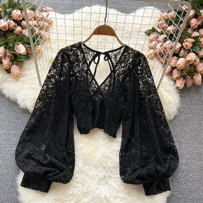 Blusa “Lace Dreams” de encaje con mangas abullonadas - Lovelys