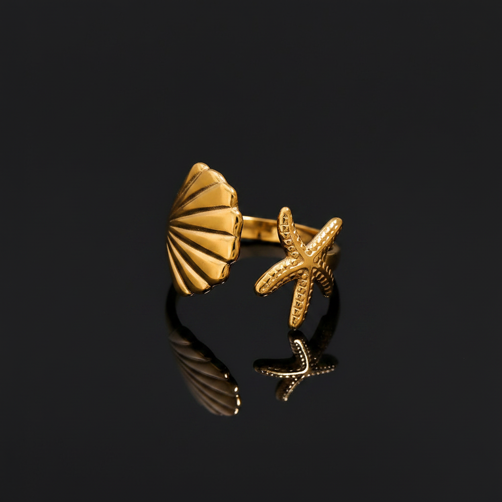 Anillo Estrella Marina – Fondo negro reflejo 1