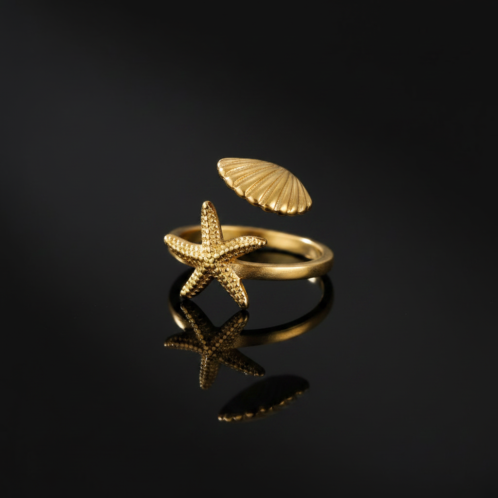 Anillo Estrella Marina – Fondo negro reflejo 2