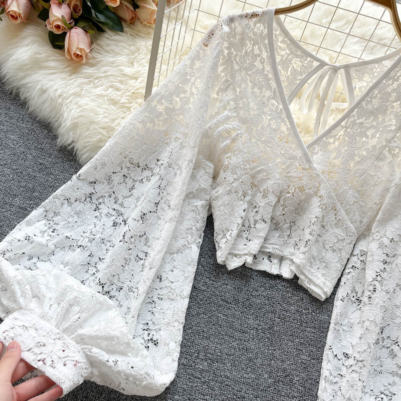 Blusa “Lace Dreams” de encaje con mangas abullonadas - Lovelys