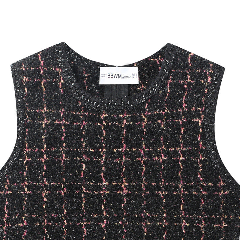 Vestido “Classic Tweed” | Sin mangas con estampado de cuadros elegantes - Lovelys