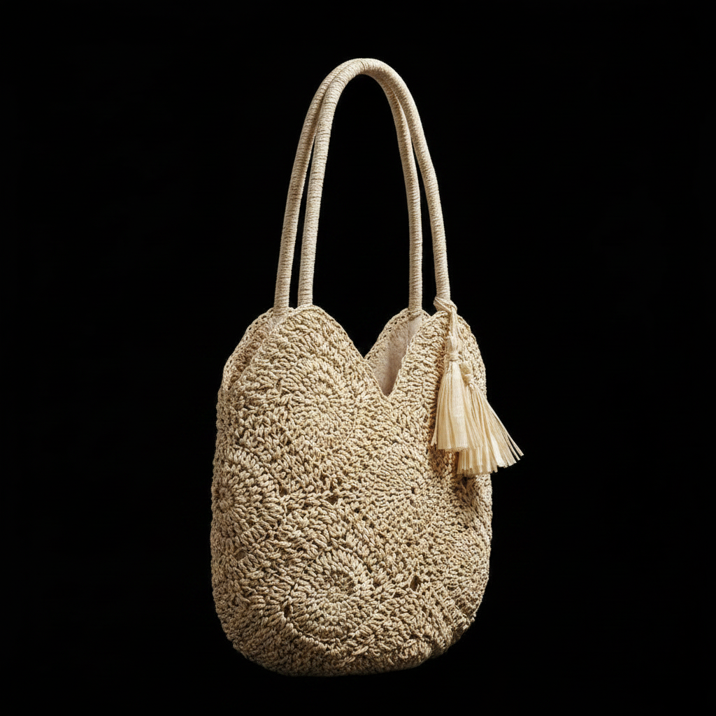 Bolso Rafia Flecos vista 3/4