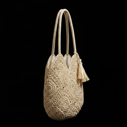 Bolso Rafia Flecos vista lateral