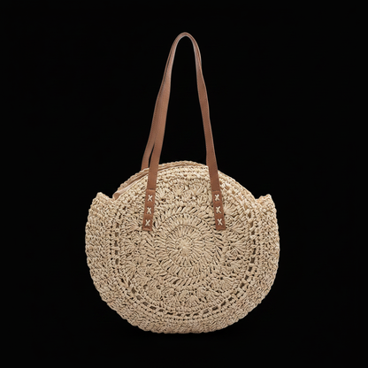 Bolso Redondo Rafia Beige fondo negro