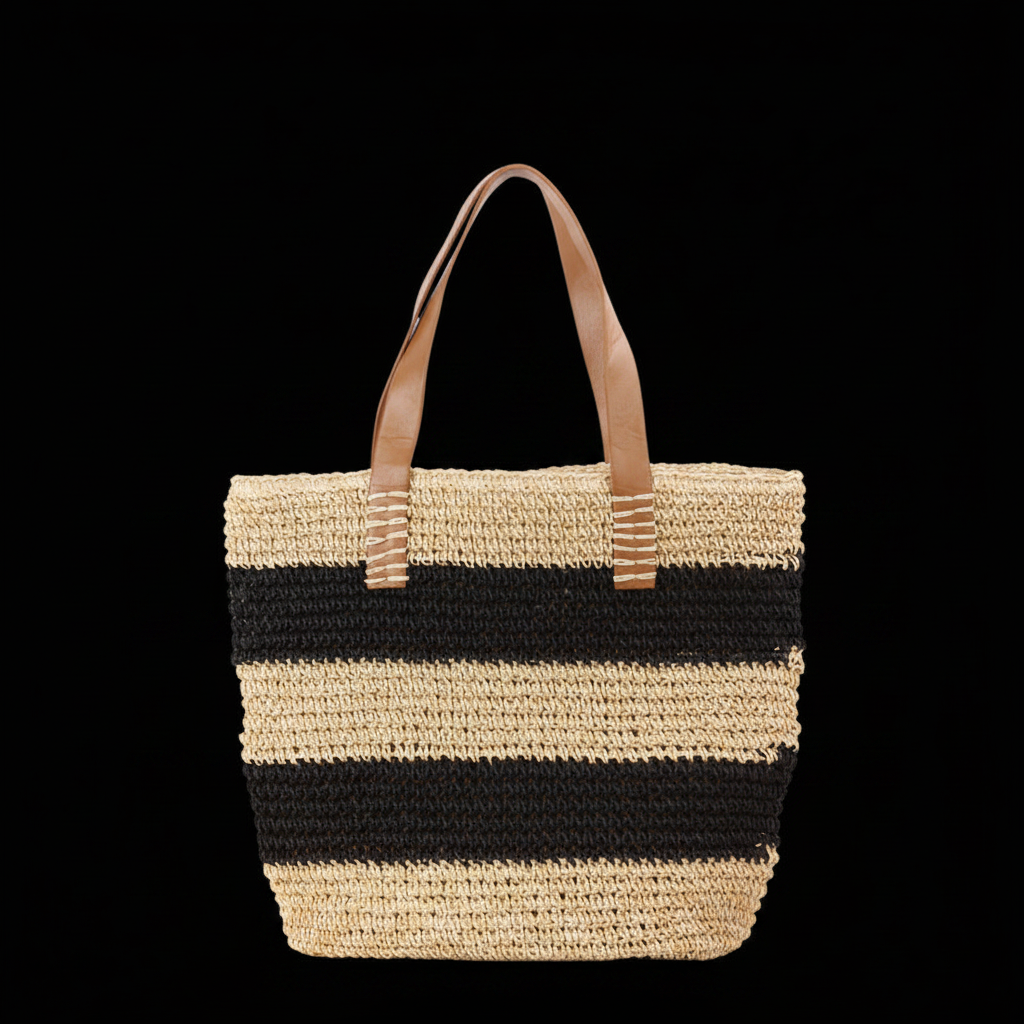 Bolso Tote Rafia Beige fondo negro