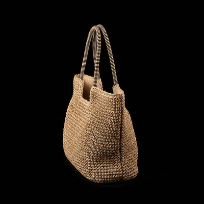 Bolso Tote Rafia Camel interior fondo negro