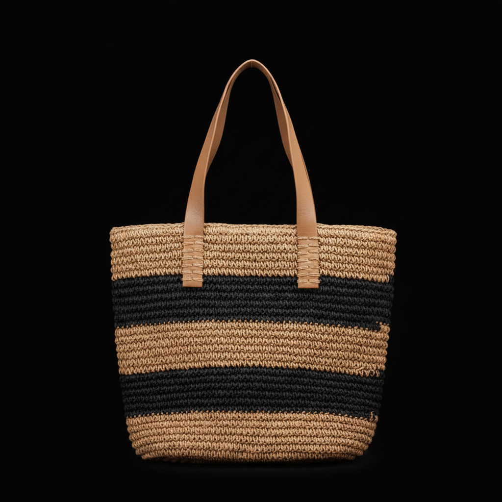 Bolso Tote Rafia Marrón fondo negro