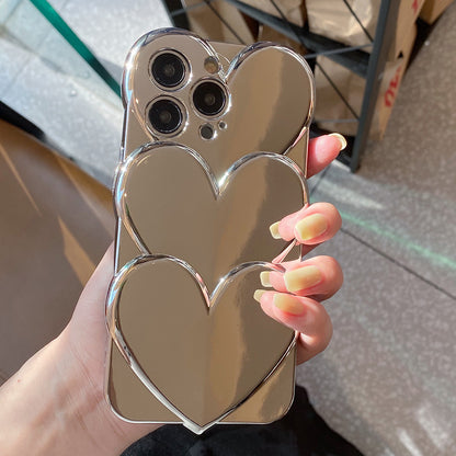 Funda Mirror Hearts – Edición Luxe con Asa de Perlas Metálicas