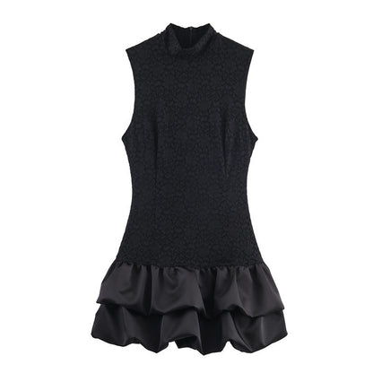 Vestido “Black Ruffle” | Corto sin mangas con encaje y volante satinado - Lovelys