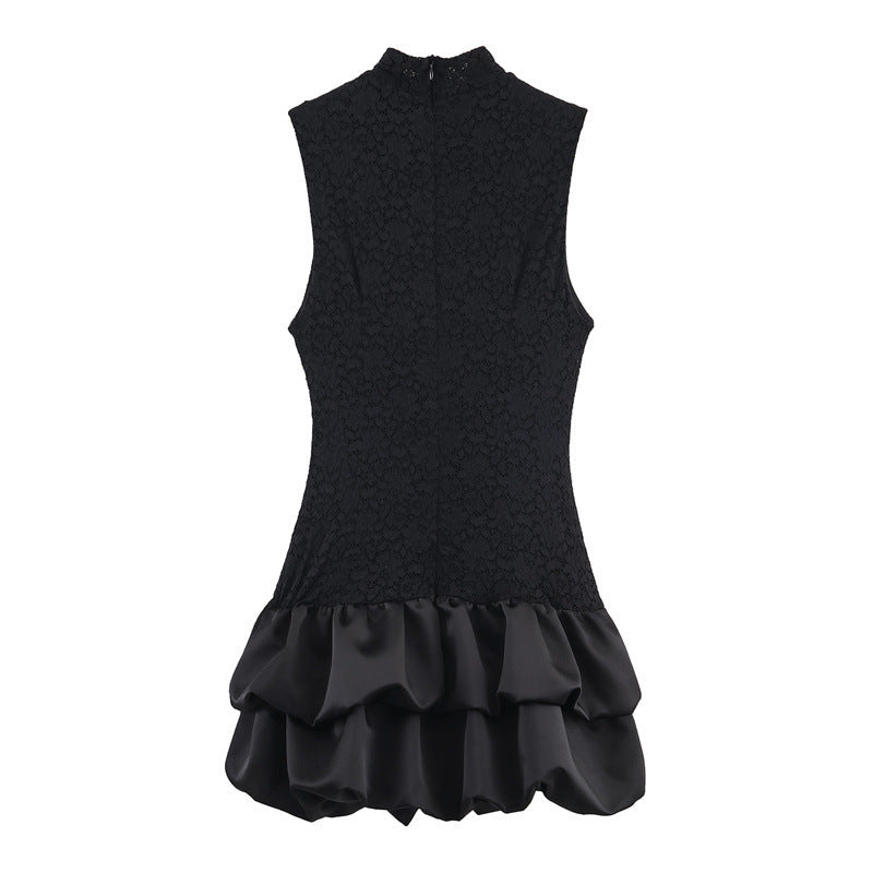 Vestido “Black Ruffle” | Corto sin mangas con encaje y volante satinado - Lovelys