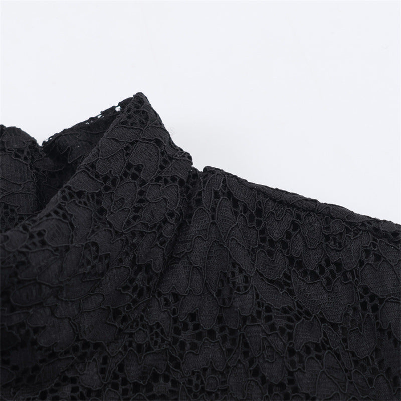 Vestido “Black Ruffle” | Corto sin mangas con encaje y volante satinado - Lovelys