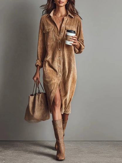 Vestido camisero “Soft Camel” de pana - Lovelys