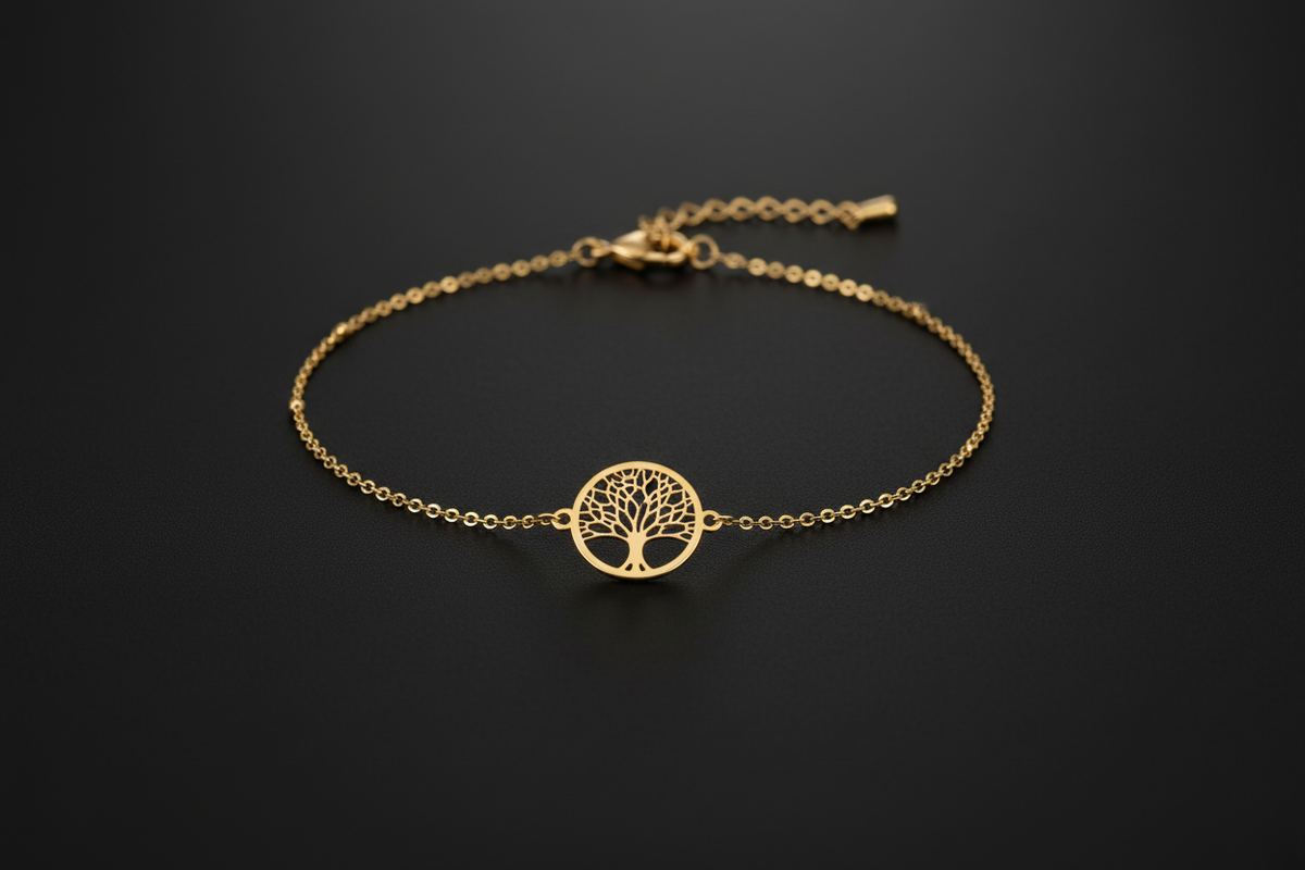 Pulsera árbol de la vida dorada sobre fondo negro