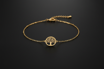 Pulsera árbol de la vida dorada sobre fondo negro