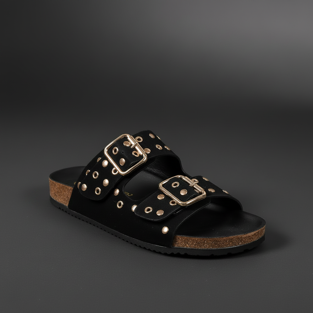 Sandalia negra flat lay
